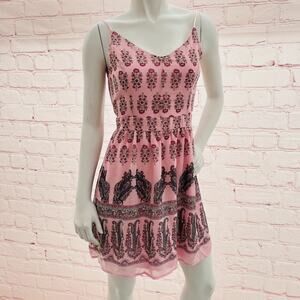 Sage Spool N72 Pink Floral Paisley Boho Sleeveless Mini Dress Size M